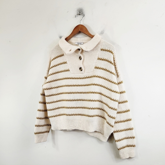 Madewell Canby Button Mockneck Sweater in Stripe - Picture 2 of 6